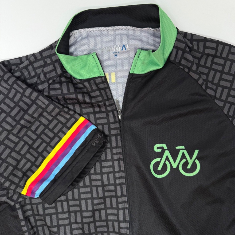 Primal Wear Mens Medium Bike New York Cycling‎ Jersey Black Gray Green Full Zip